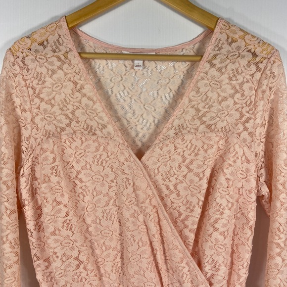 Candies Peachy Pink Lace Long Sleeve Short Romper Junior Womens Large‎ - Picture 2 of 10